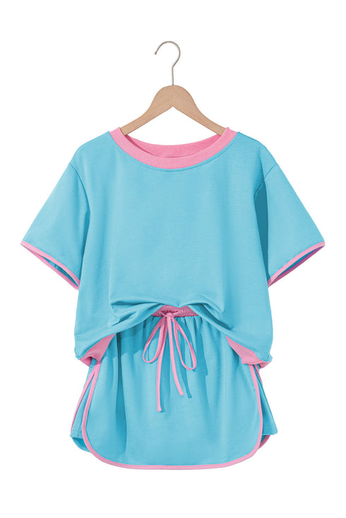 Contrast Trim Drop Shoulder Two Piece Skort Set