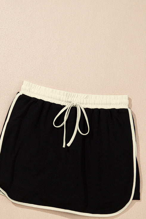 Contrast Trim Drop Shoulder Two Piece Skort Set