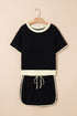 Contrast Trim Drop Shoulder Two Piece Skort Set