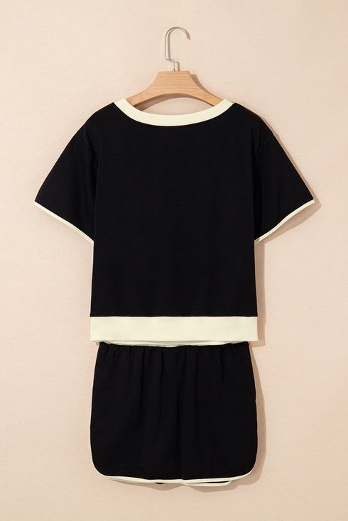 Contrast Trim Drop Shoulder Two Piece Skort Set
