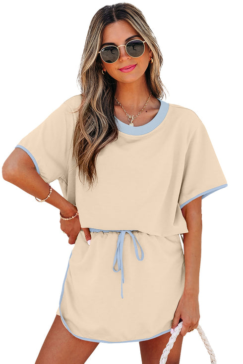 Contrast Trim Drop Shoulder Two Piece Skort Set