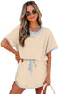 Contrast Trim Drop Shoulder Two Piece Skort Set