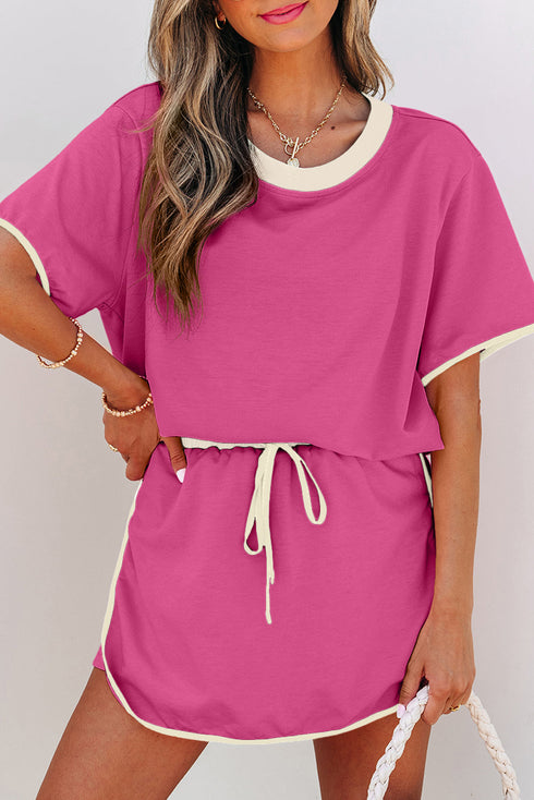 Contrast Trim Drop Shoulder Two Piece Skort Set