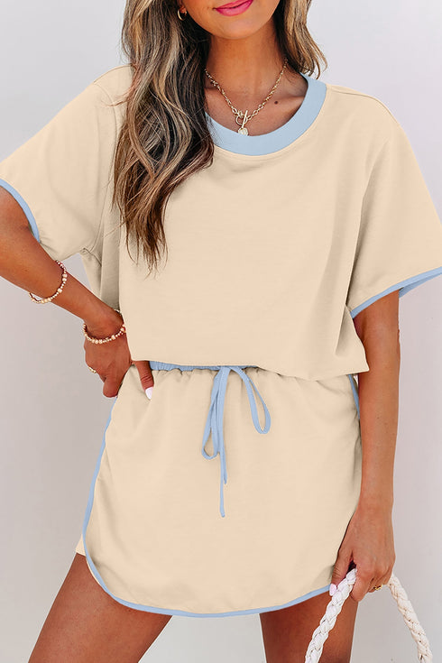 Contrast Trim Drop Shoulder Two Piece Skort Set