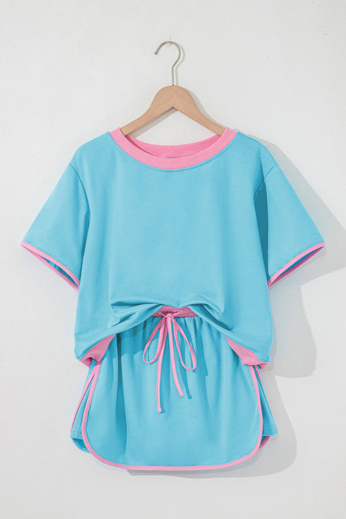 Contrast Trim Drop Shoulder Two Piece Skort Set