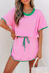 Contrast Trim Drop Shoulder Two Piece Skort Set