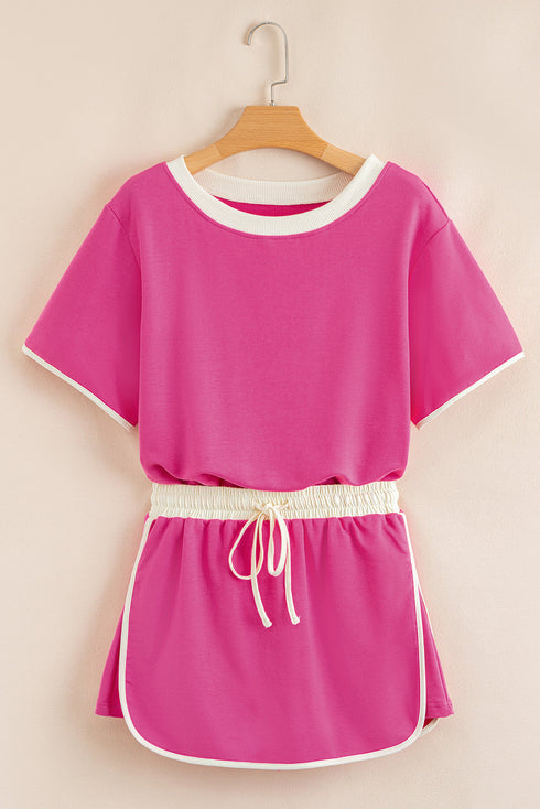 Contrast Trim Drop Shoulder Two Piece Skort Set