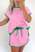 Contrast Trim Drop Shoulder Two Piece Skort Set