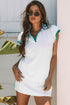 Contrast Trim Edge Cap Sleeve Collared Two Piece Dress