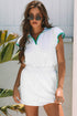 Contrast Trim Edge Cap Sleeve Collared Two Piece Dress