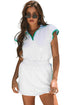 Contrast Trim Edge Cap Sleeve Collared Two Piece Dress