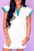 Contrast Trim Edge Cap Sleeve Collared Two Piece Dress
