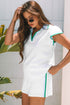 Contrast Trim Edge Cap Sleeve Collared Two Piece Dress