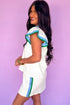 Contrast Trim Edge Cap Sleeve Collared Two Piece Dress
