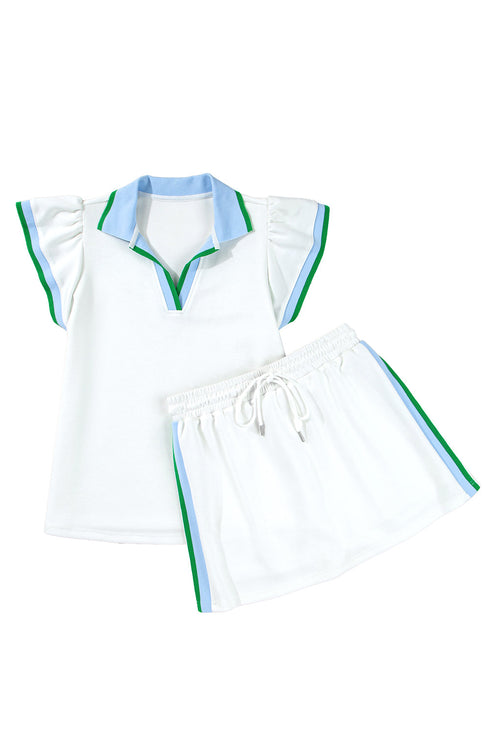 Contrast Trim Edge Cap Sleeve Collared Two Piece Dress