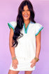 Contrast Trim Edge Cap Sleeve Collared Two Piece Dress