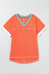 Contrast Trim Exposed Seam Short Sleeve V Neck Top