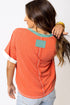 Contrast Trim Exposed Seam Short Sleeve V Neck Top