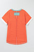 Contrast Trim Exposed Seam Short Sleeve V Neck Top