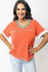Contrast Trim Exposed Seam Short Sleeve V Neck Top