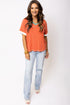 Contrast Trim Exposed Seam Short Sleeve V Neck Top