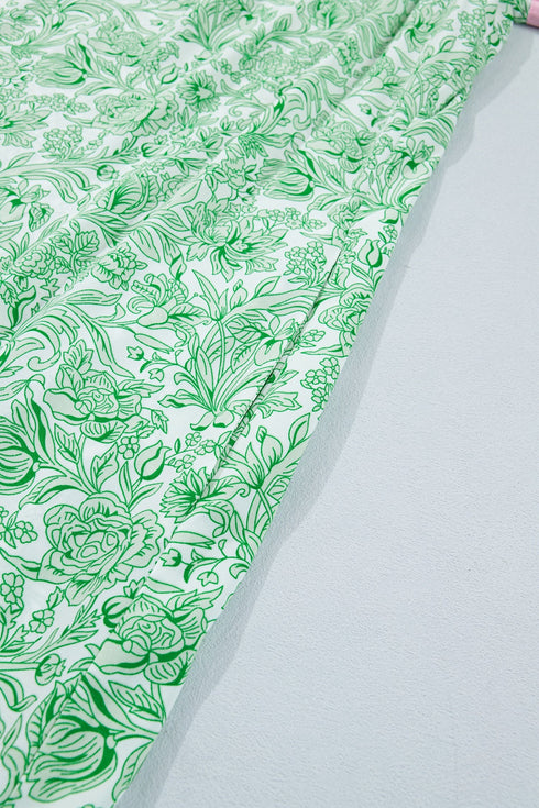 Contrast Trim Flutter Sleeve Floral Kaftan Maxi Dress