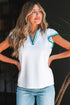 Contrast Trim Flutter Sleeve V Neck Polo Top