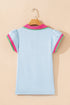 Contrast Trim Flutter Sleeve V Neck Polo Top