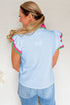 Contrast Trim Flutter Sleeve V Neck Polo Top