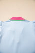 Contrast Trim Flutter Sleeve V Neck Polo Top