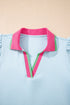 Contrast Trim Flutter Sleeve V Neck Polo Top