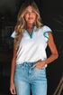 Contrast Trim Flutter Sleeve V Neck Polo Top