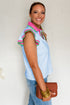 Contrast Trim Flutter Sleeve V Neck Polo Top