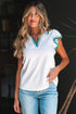 Contrast Trim Flutter Sleeve V Neck Polo Top