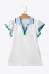 Contrast Trim Flutter Sleeve V Neck Polo Top