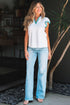 Contrast Trim Flutter Sleeve V Neck Polo Top