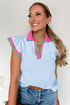 Contrast Trim Flutter Sleeve V Neck Polo Top