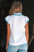 Contrast Trim Flutter Sleeve V Neck Polo Top