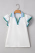 Contrast Trim Flutter Sleeve V Neck Polo Top
