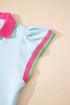 Contrast Trim Flutter Sleeve V Neck Polo Top