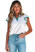 Contrast Trim Flutter Sleeve V Neck Polo Top
