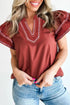 Contrast Trim Flutter Sleeve V Neck Relaxed Fit Blouse