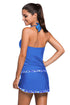 Contrast Trim Halter Tankini Skort Swimsuit
