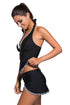 Contrast Trim Halter Tankini Skort Swimsuit