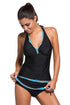 Contrast Trim Halter Tankini Skort Swimsuit