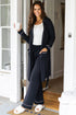 Contrast Trim Hooded Drop Shoulder Cardigan And Wide Leg Pants Lounge Set