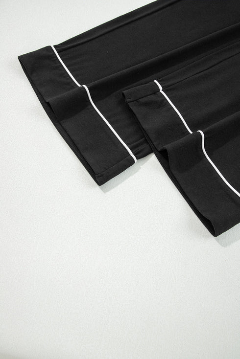 Contrast Trim Hooded Open Front Wide Leg Lounge Set