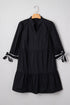 Contrast Trim Knot Cuff Cotton H Line Mini Dress