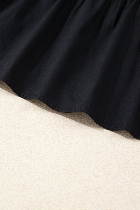 Contrast Trim Knot Cuff Split Neck Tiered Three Quarter Sleeve Mini Dress