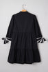 Contrast Trim Knot Cuff Split Neck Tiered Three Quarter Sleeve Mini Dress